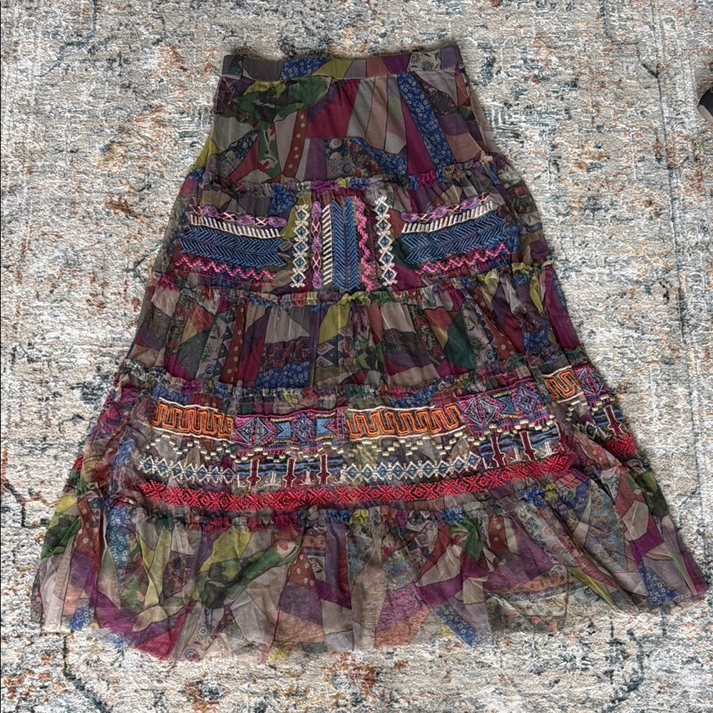 Johnny Was Colorful Mesh Maxi Skirt